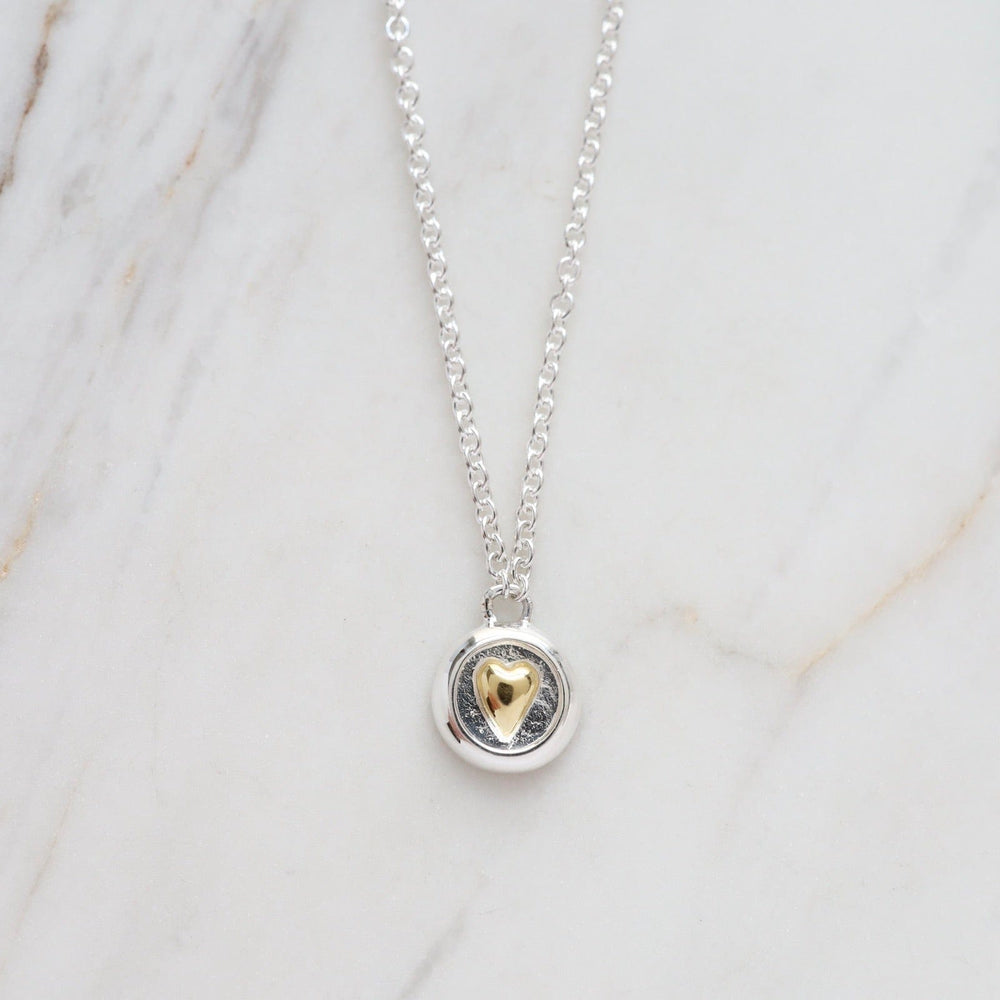 NKL-VRM Two Tone Heart Disc in Sterling Silver with Gold Vermeil Heart