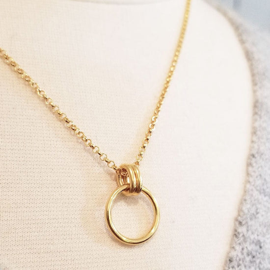 Load image into Gallery viewer, NKL-VRM Vermeil Circle with Double Rings Necklace
