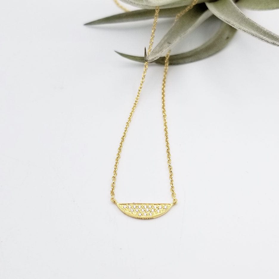 NKL-VRM Vermeil CZ Pave Half Moon Necklace