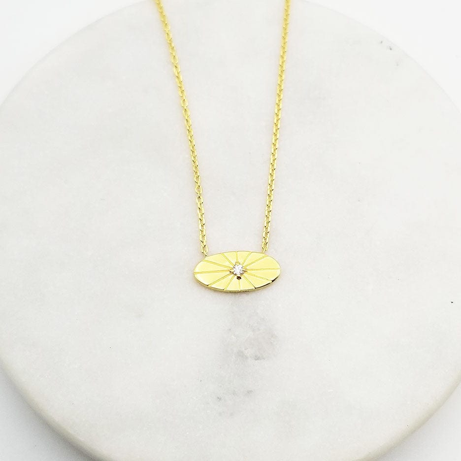 NKL-VRM Vermeil Oval with Engraved Rays & CZ Necklace