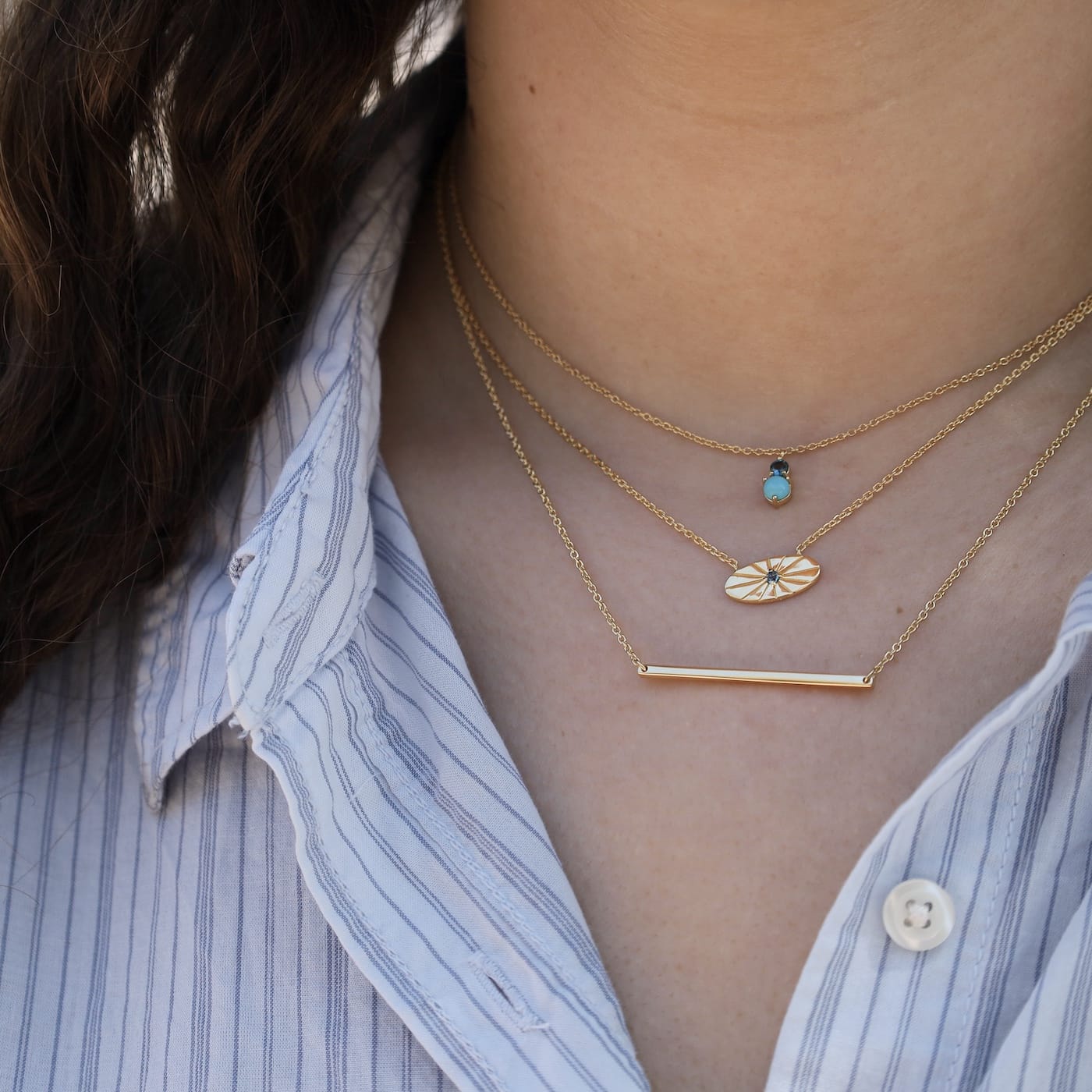 NKL-VRM Vermeil Oval with Engraved Rays & London Blue Topaz Necklace