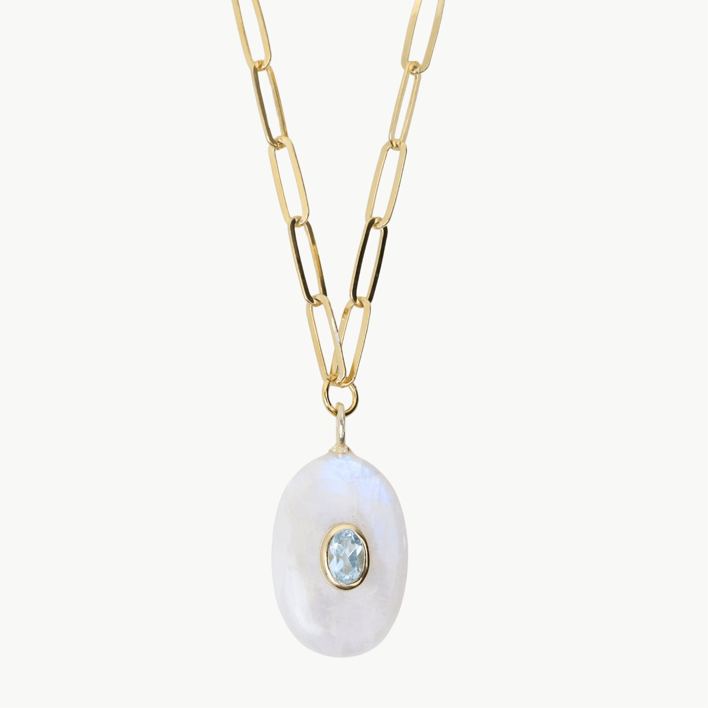 NKL-VRM ***White Agate Blue Topaz Pendant Necklace