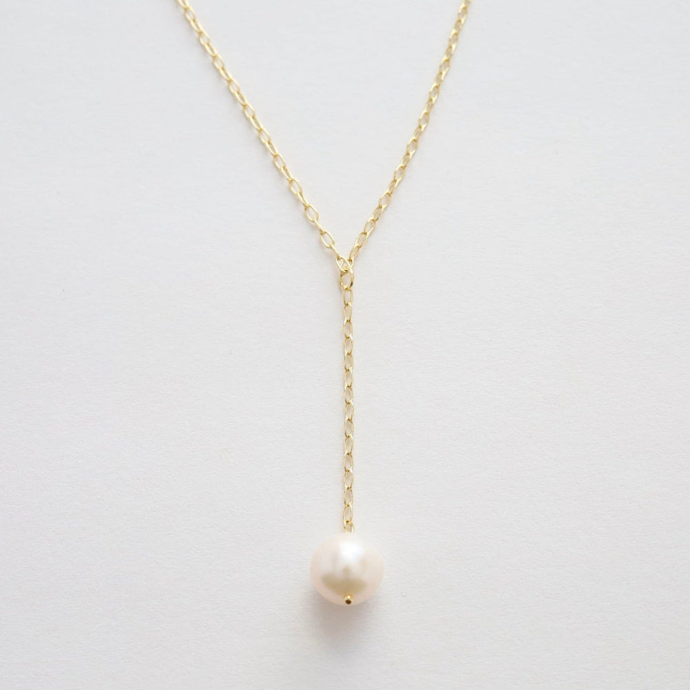 NKL-VRM White Pearl "Y" Necklace in Gold Vermeil