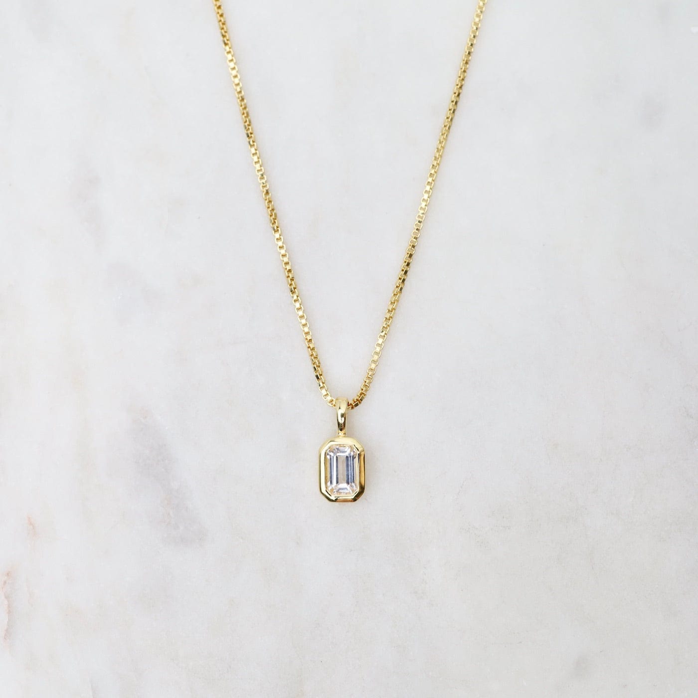 NKL-VRM White Topaz Vertical Octagon Necklace - Gold Vermeil