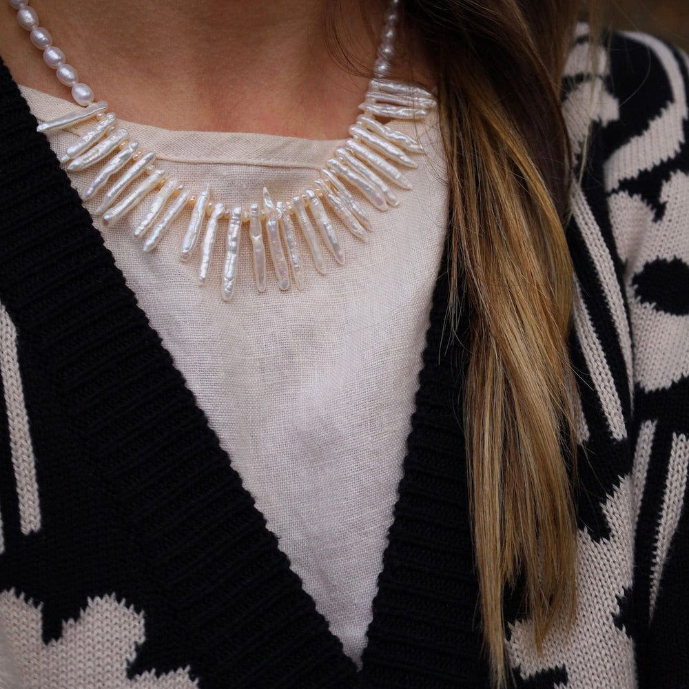 NKL White Biwa Pearl Bib Necklace