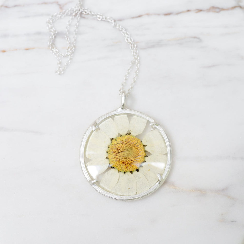 
                  
                    NKL White Daisy Large Glass Botanical Necklace - Sterling Silver
                  
                