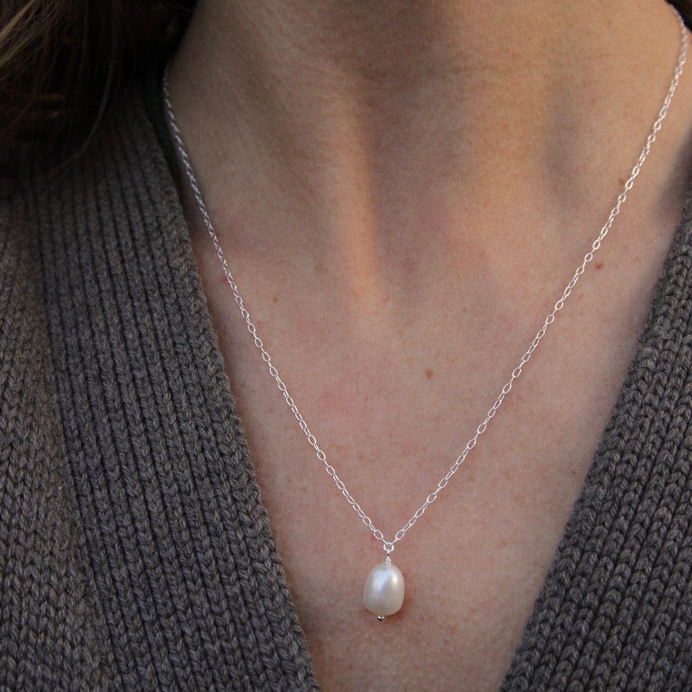 NKL White Freshwater Pearl on Chain Necklace