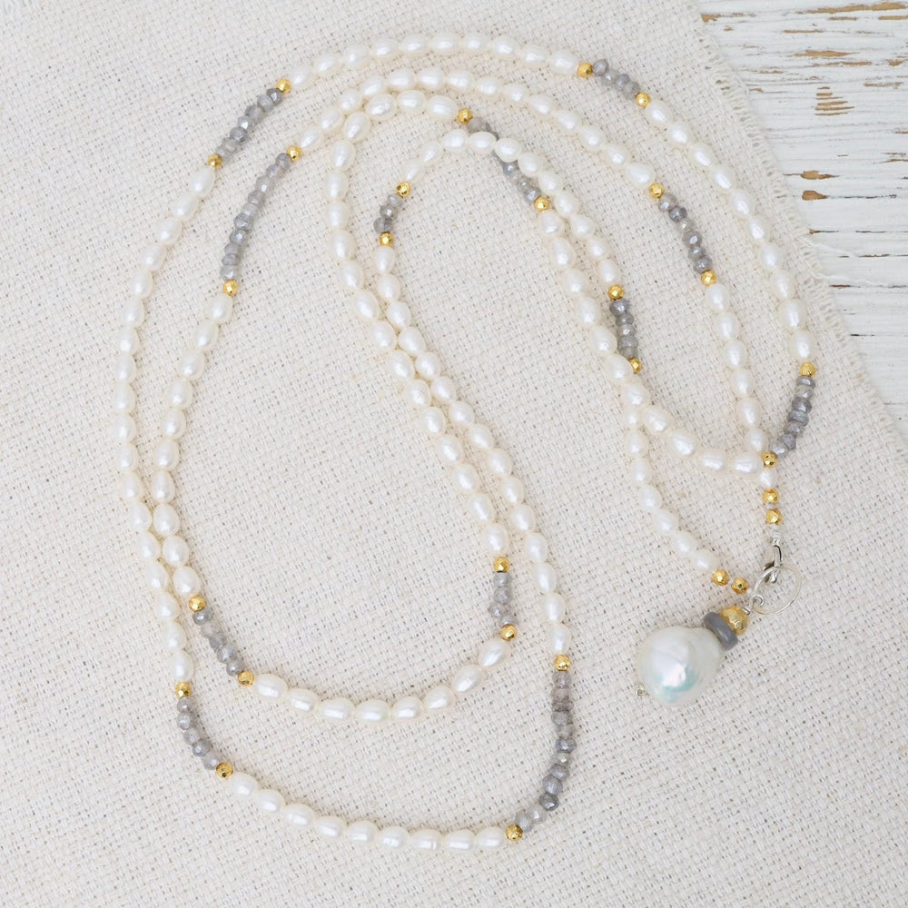 
                  
                    NKL White Pearl and Labradorite Wrap Around Necklace
                  
                