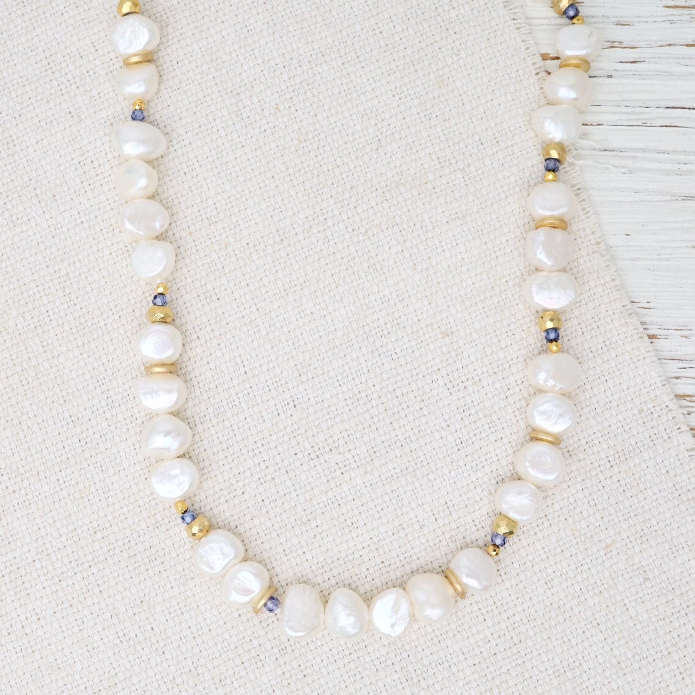 NKL White Pearl Iolite Station Necklace