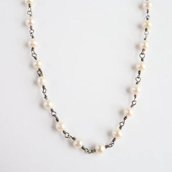 Load image into Gallery viewer, NKL White Pearl Oxidized Rosary Chain Necklace

