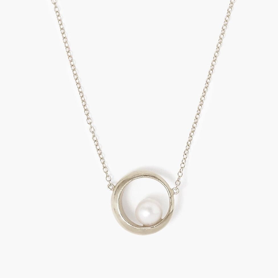 Load image into Gallery viewer, NKL White Pearl Silver Arc Necklace

