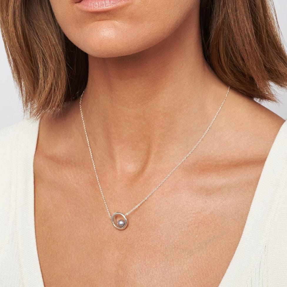 NKL White Pearl Silver Arc Necklace