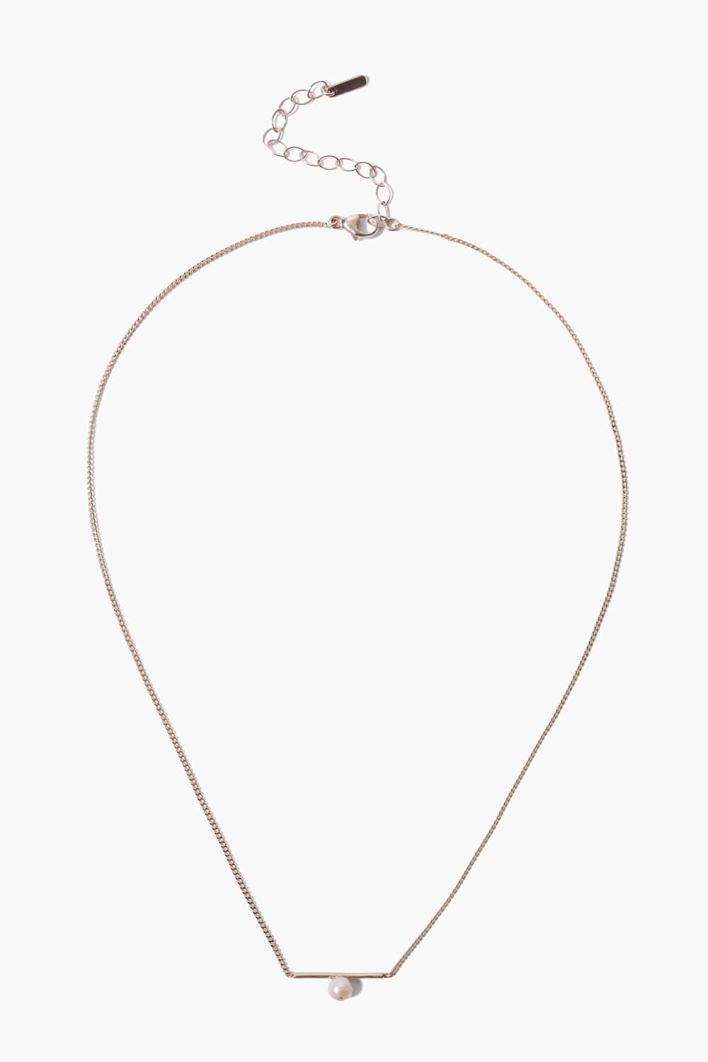 NKL White Pearl Silver Bar Pendant Necklace