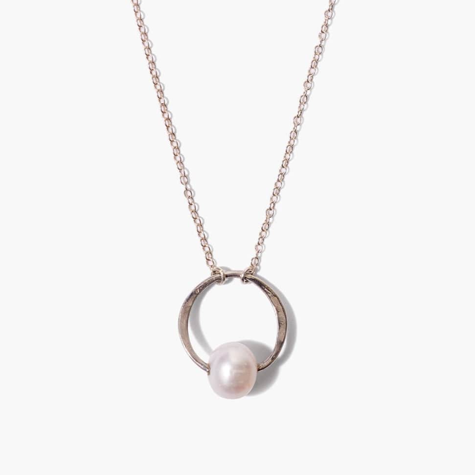 NKL White Pearl Silver Globe Pendant Necklace