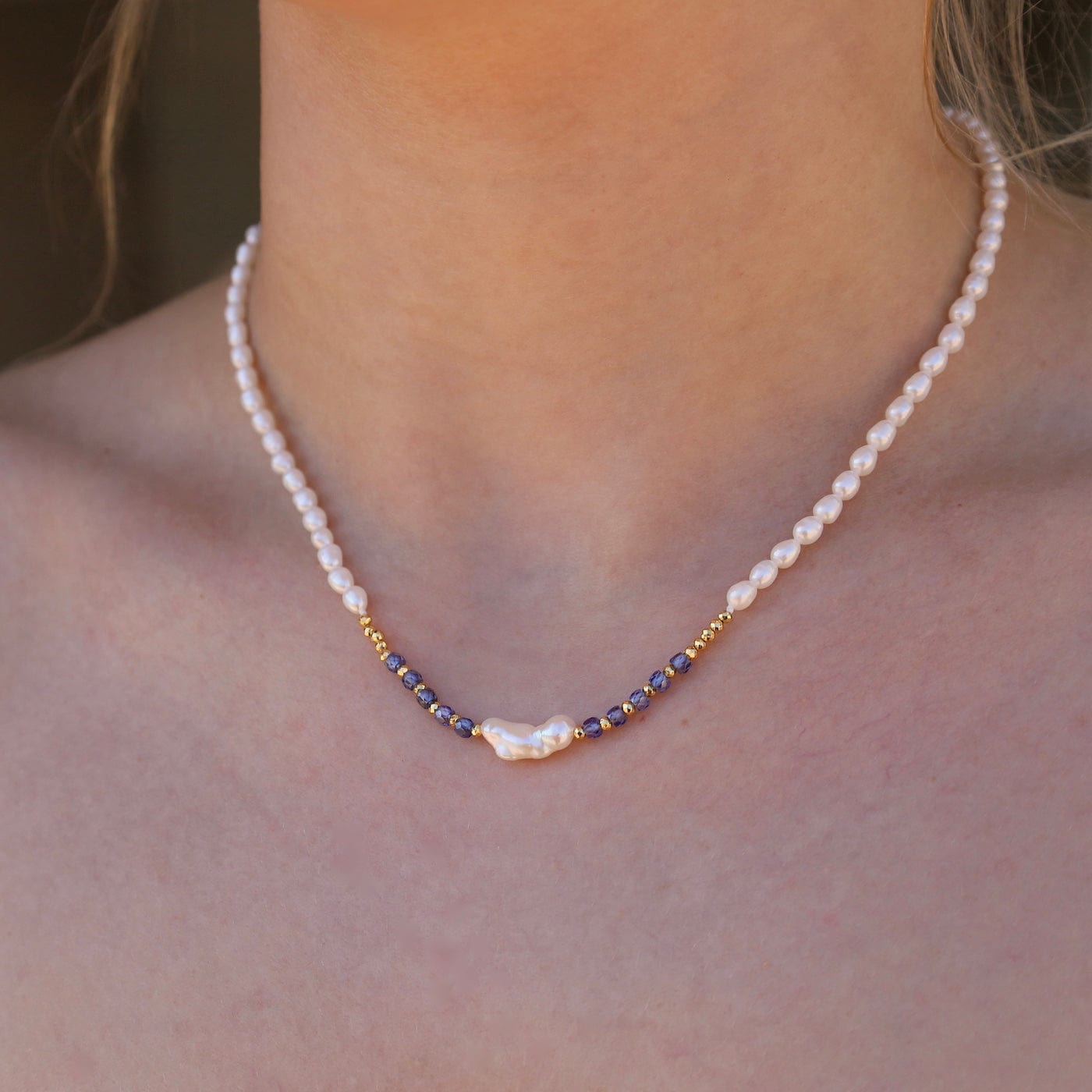 NKL White Pearl with Iolite Necklace