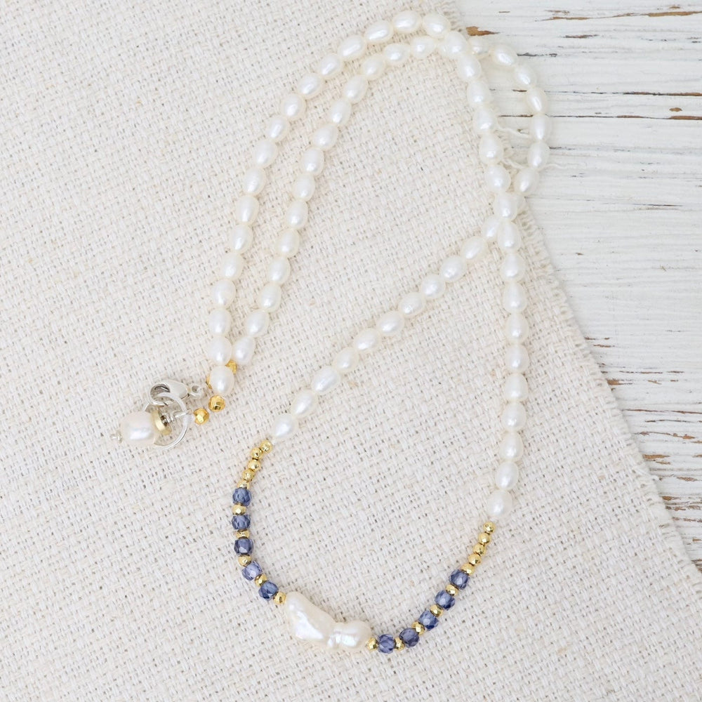 
                  
                    NKL White Pearl with Iolite Necklace
                  
                