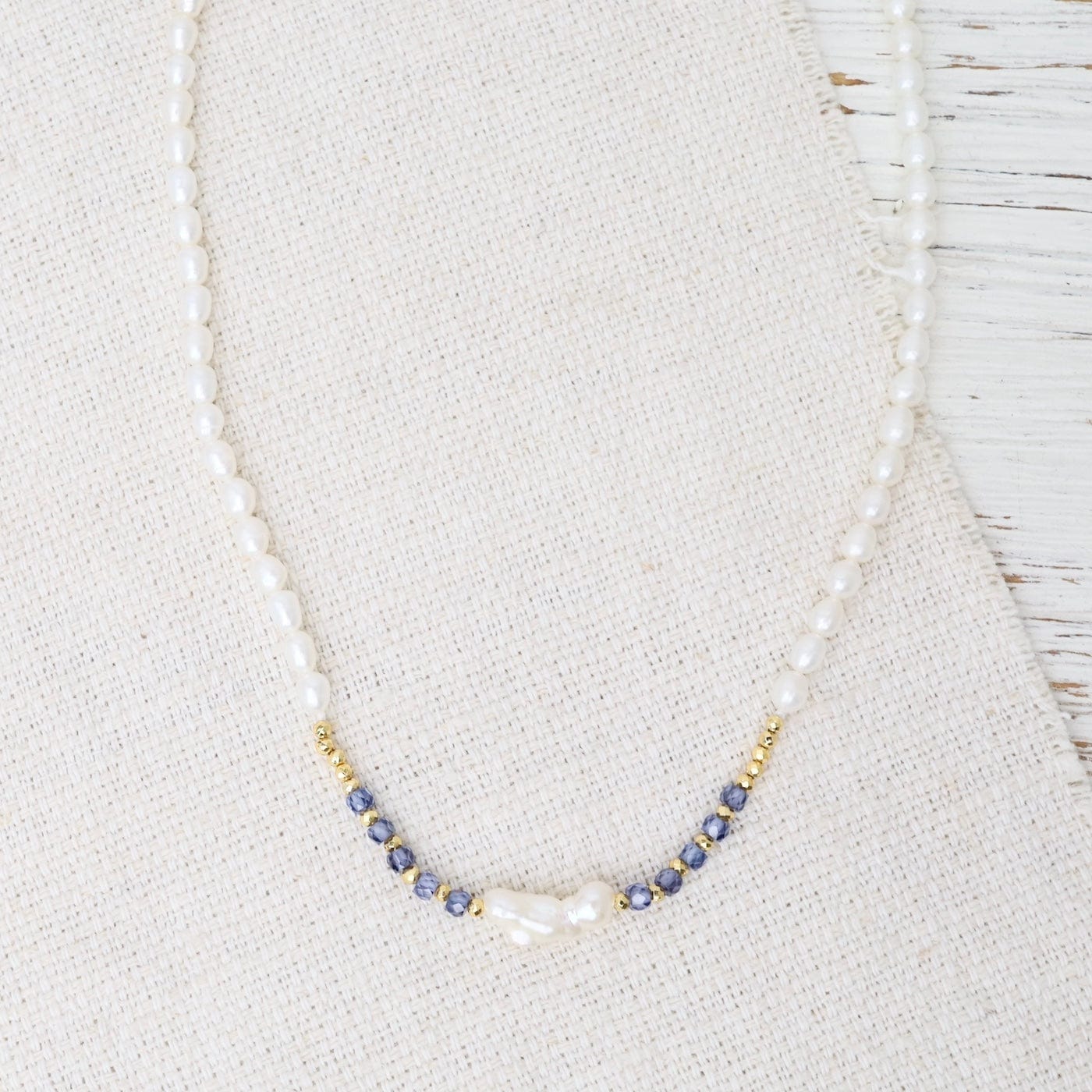 NKL White Pearl with Iolite Necklace