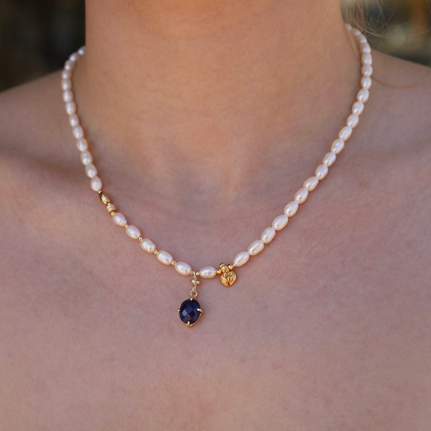 NKL White Pearl with Lapis Necklace