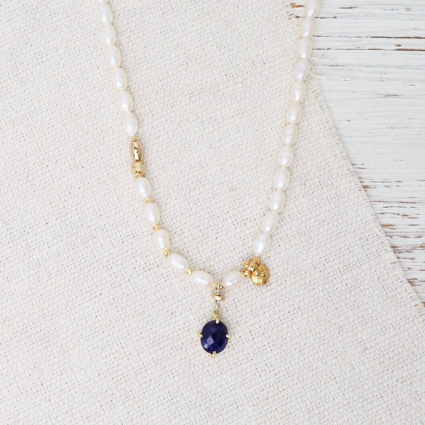 NKL White Pearl with Lapis Necklace