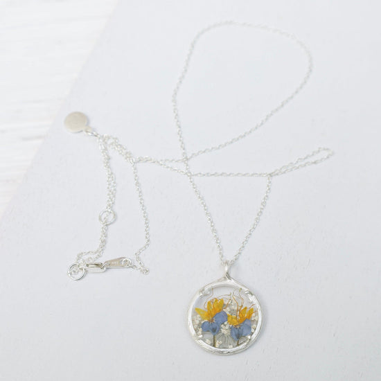NKL Yellow Purple Fields Small Glass Botanical Necklace - Recycled Sterling Silver