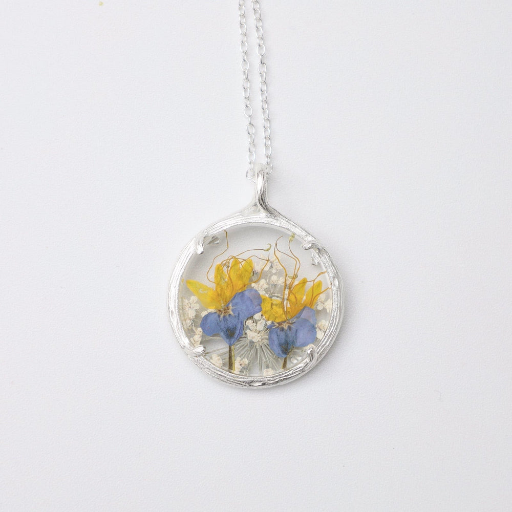 NKL Yellow Purple Fields Small Glass Botanical Necklace - Recycled Sterling Silver