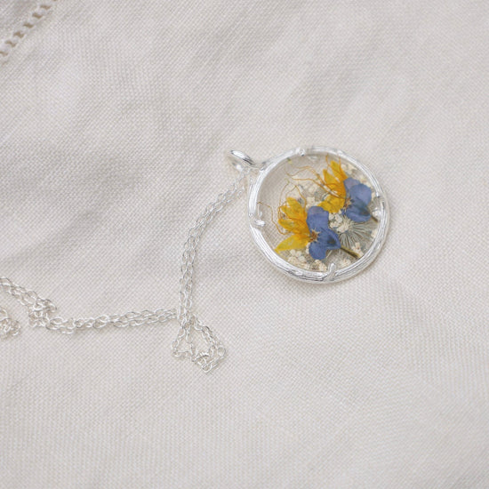 NKL Yellow Purple Fields Small Glass Botanical Necklace - Recycled Sterling Silver