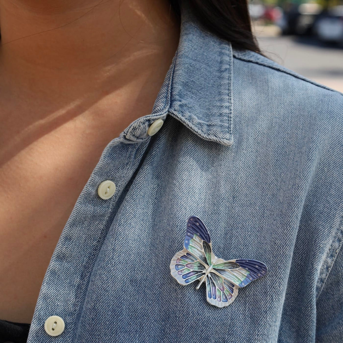 PIN-JM Blue Butterfly Magnetic Brooch