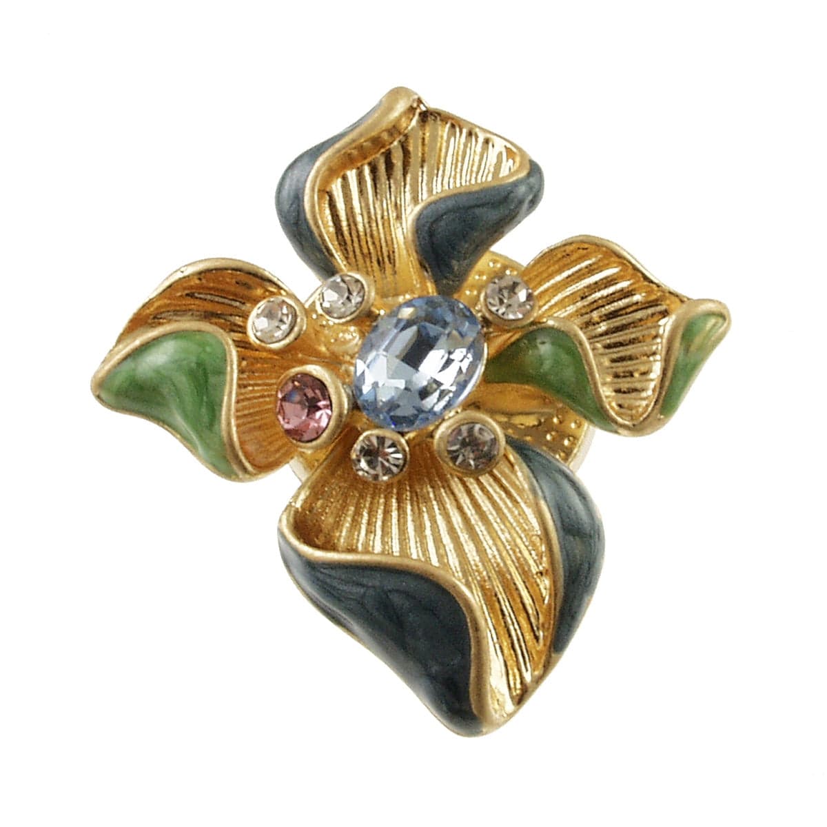 PIN-JM Blue & Green Orchid Crystal Magnetic Brooch