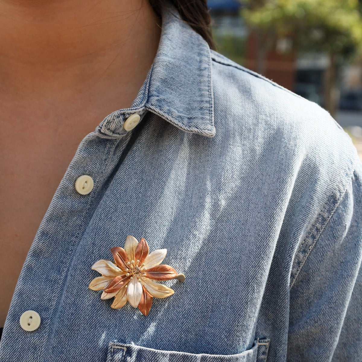 PIN-JM Bronze Harvest Blossom Magnetic Brooch