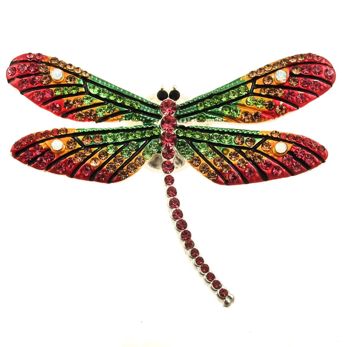 PIN-JM Pink & Green Crystal Dragonfly Magnetic Brooch