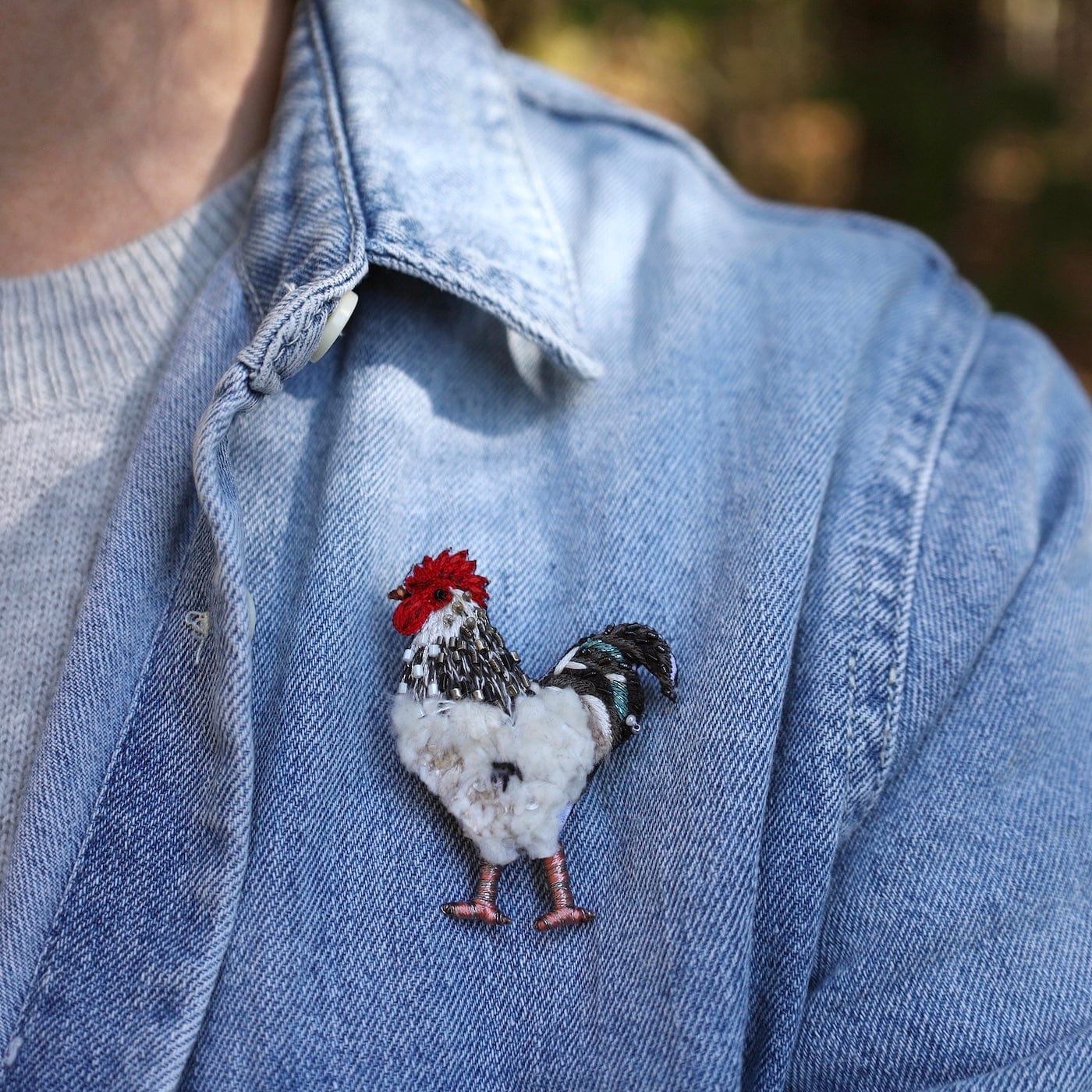 PIN Light Sussex Chicken Brooch Pin