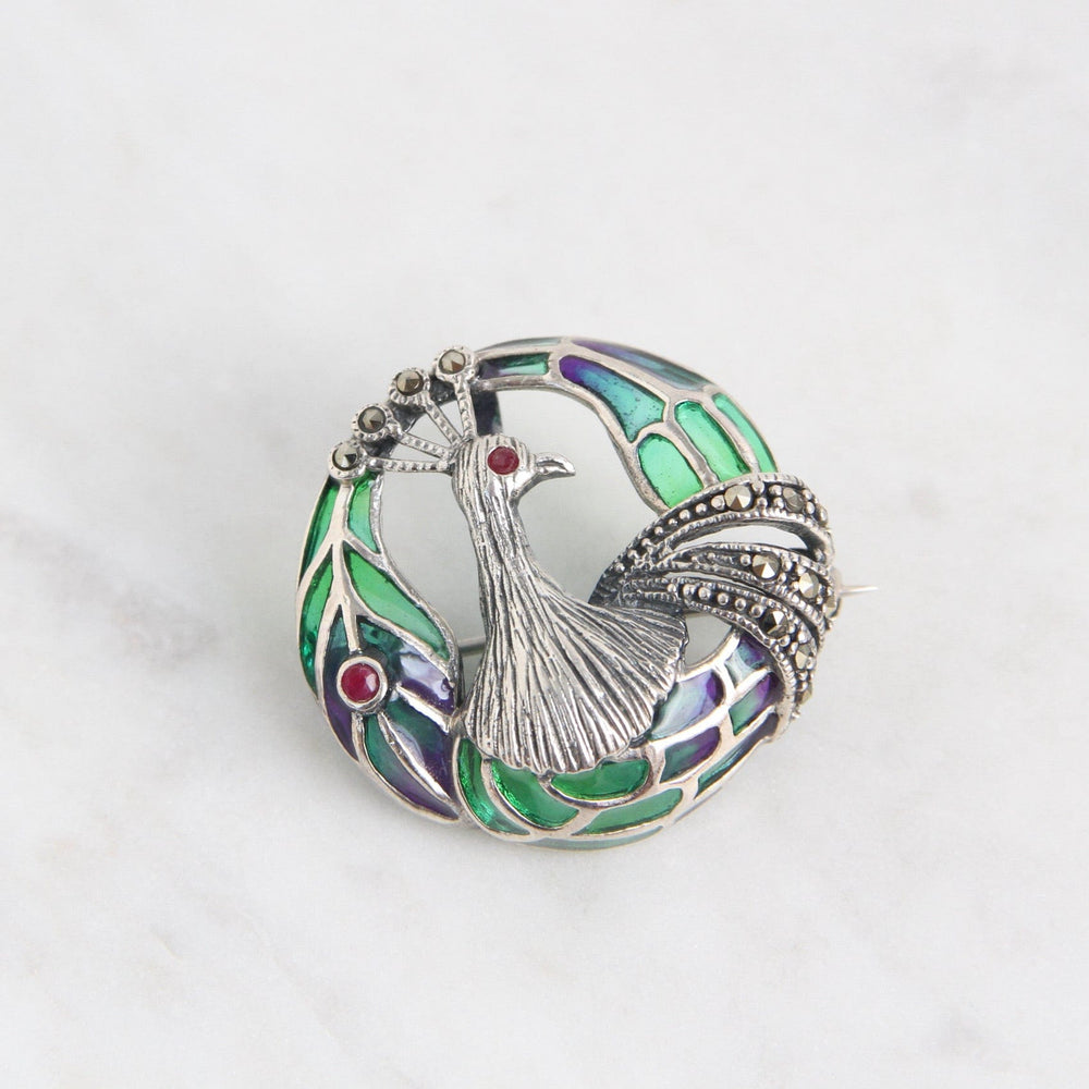 PIN Sterling Silver Enamel Peacock Pin