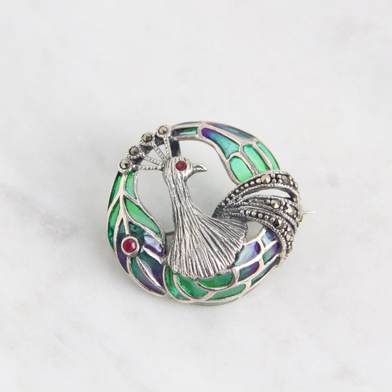 PIN Sterling Silver Enamel Peacock Pin