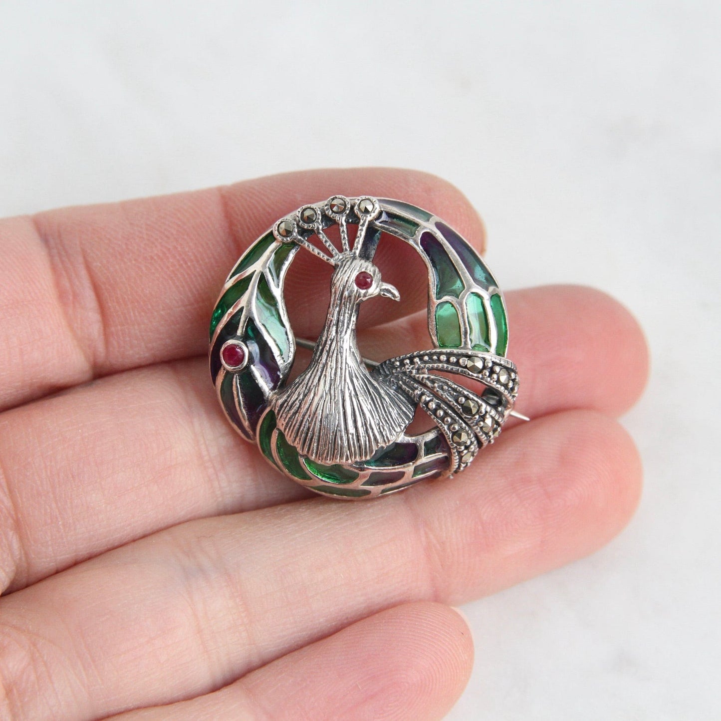 PIN Sterling Silver Enamel Peacock Pin