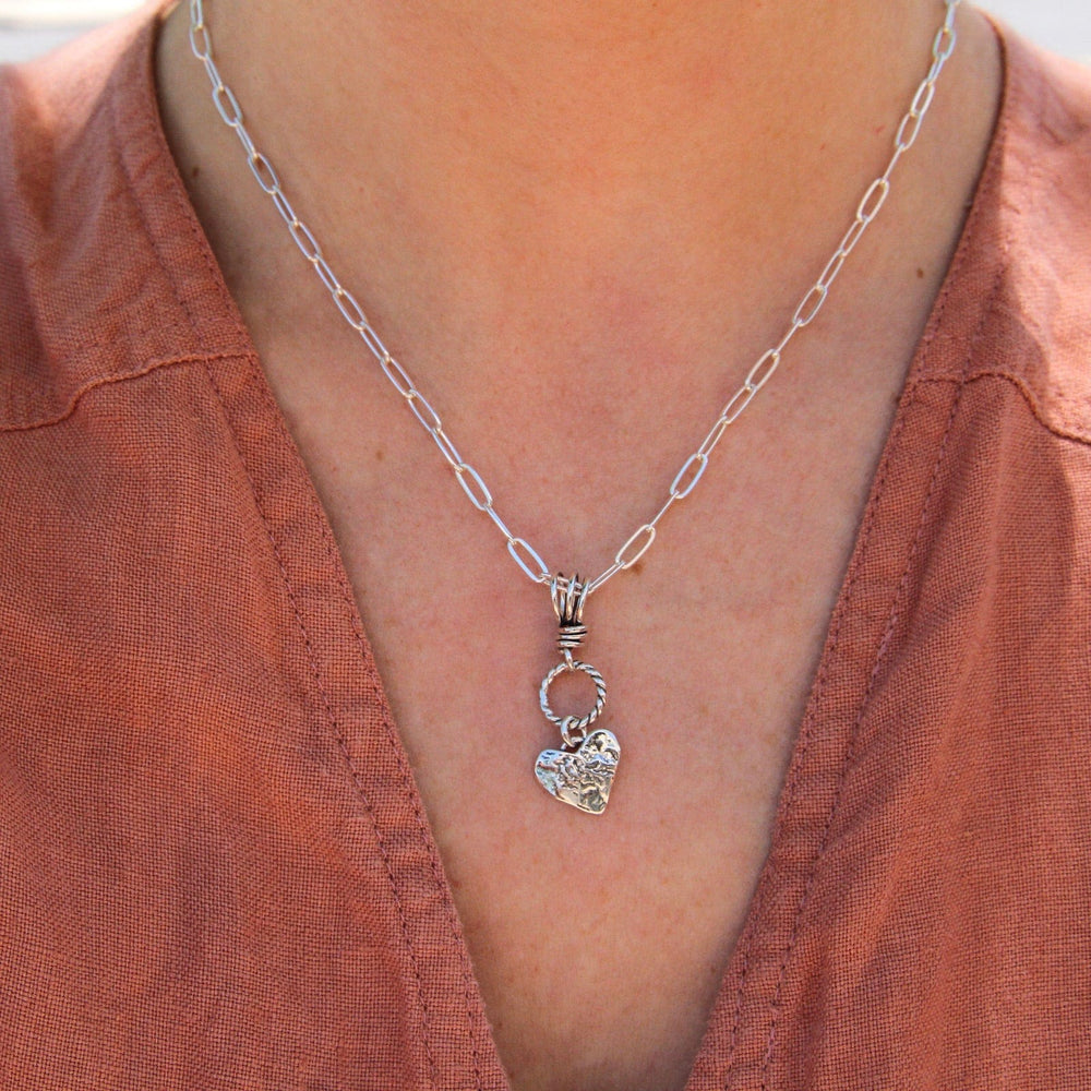 PND Silver Heart on Textured Ring with Vine Bail Pendant