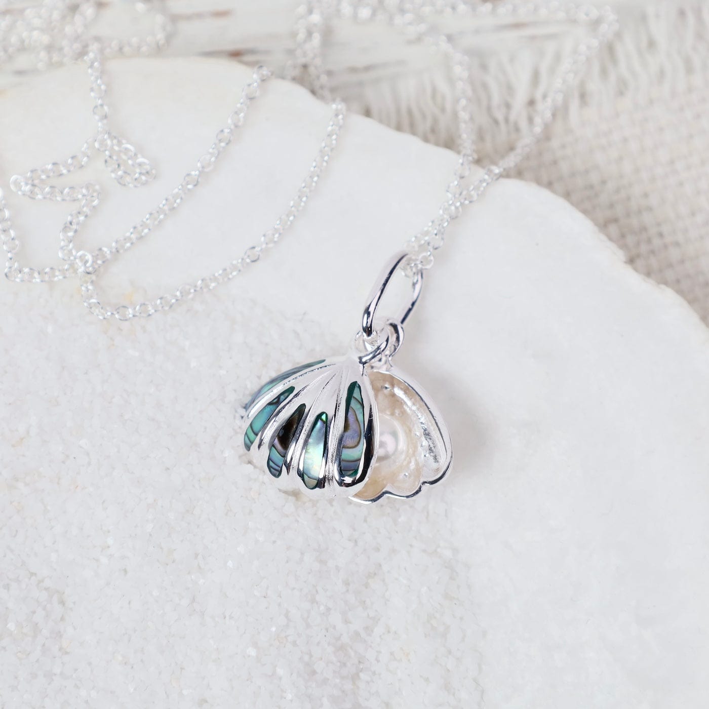 PND Sterling Silver Double Shell with Pearl Pendant -
