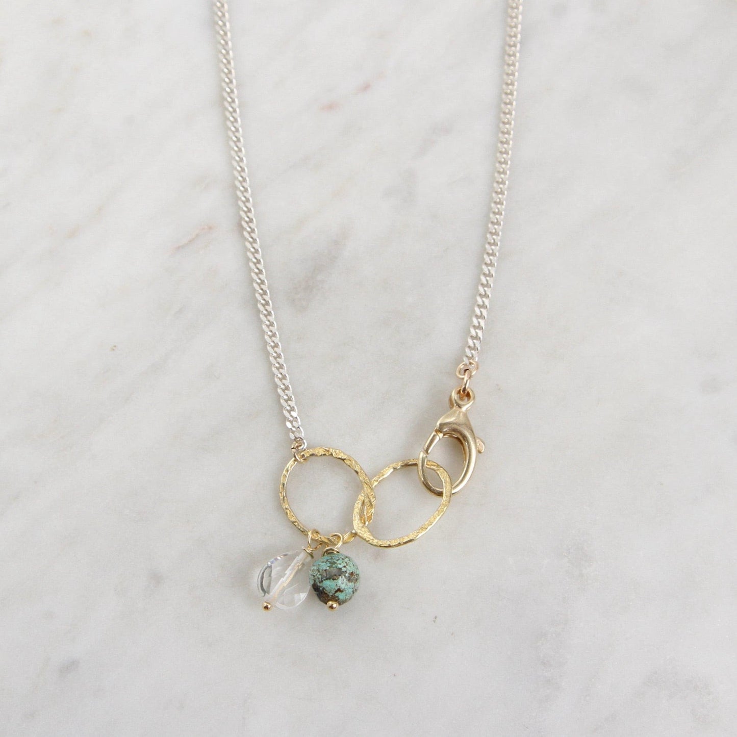 PND Sterling Silver & Gold Filled Rings Necklace with Turquoise & Quartz