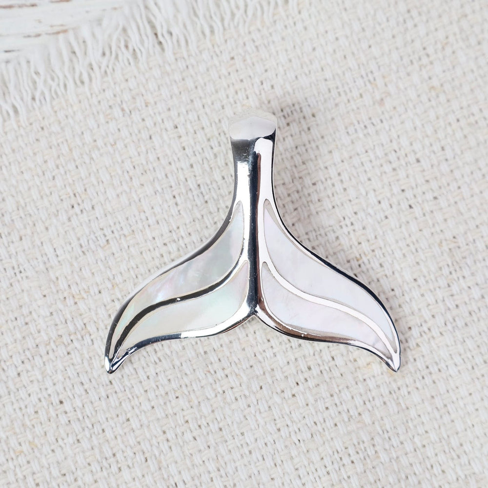 PND Sterling Silver Large Whale Tail with Mother Of Pe