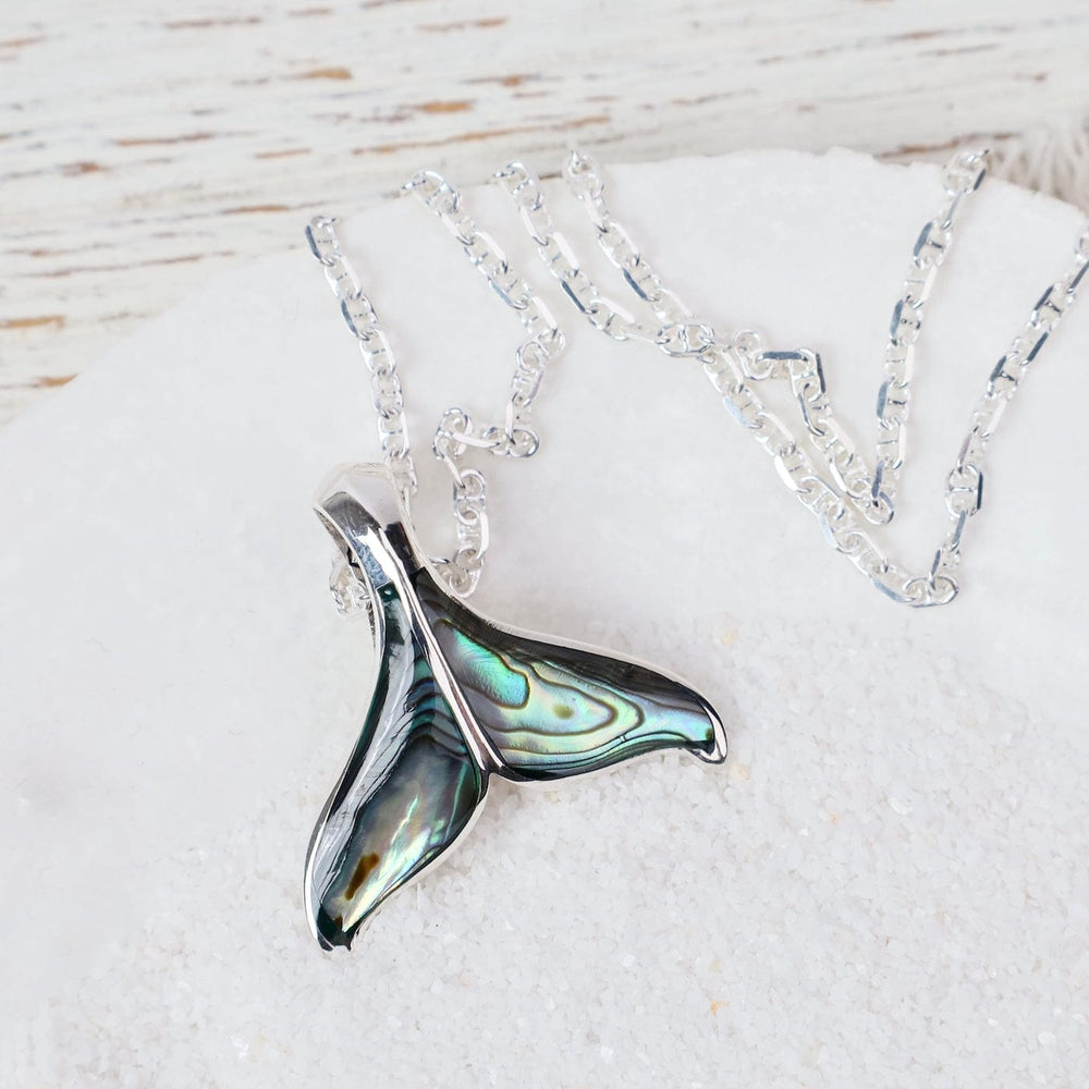 PND Sterling Silver Medium Whale Tail with Abalone Inl