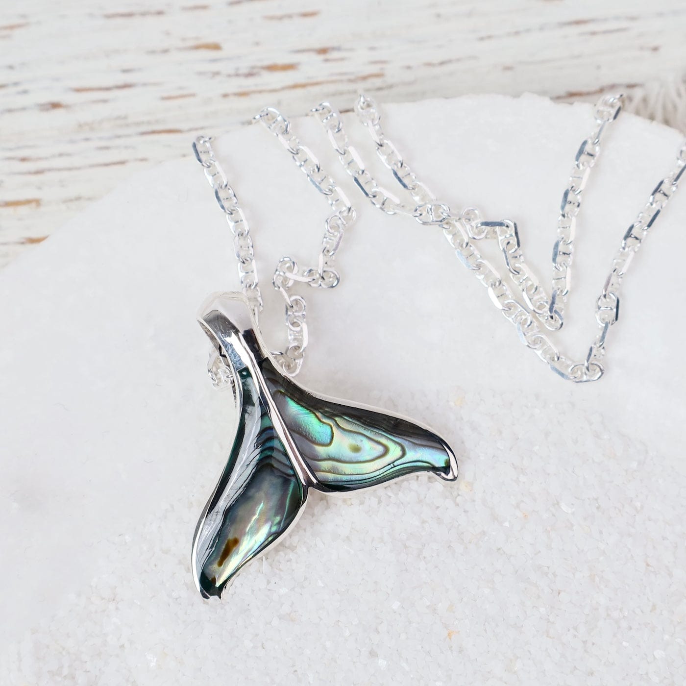 PND Sterling Silver Medium Whale Tail with Abalone Inl