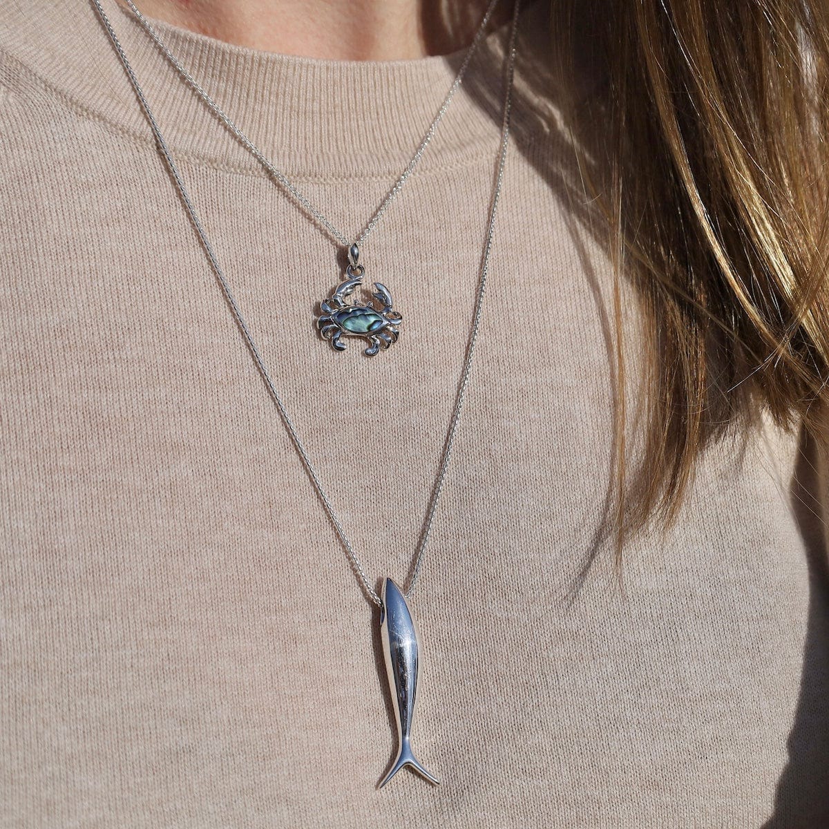 PND Sterling Silver Solid Shiny Fish Pendant Necklace
