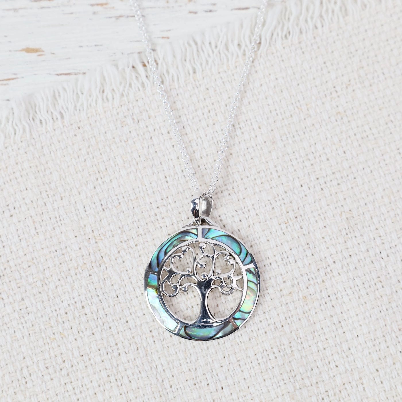 PND Sterling Silver Tree with Abalone Frame Pendant -