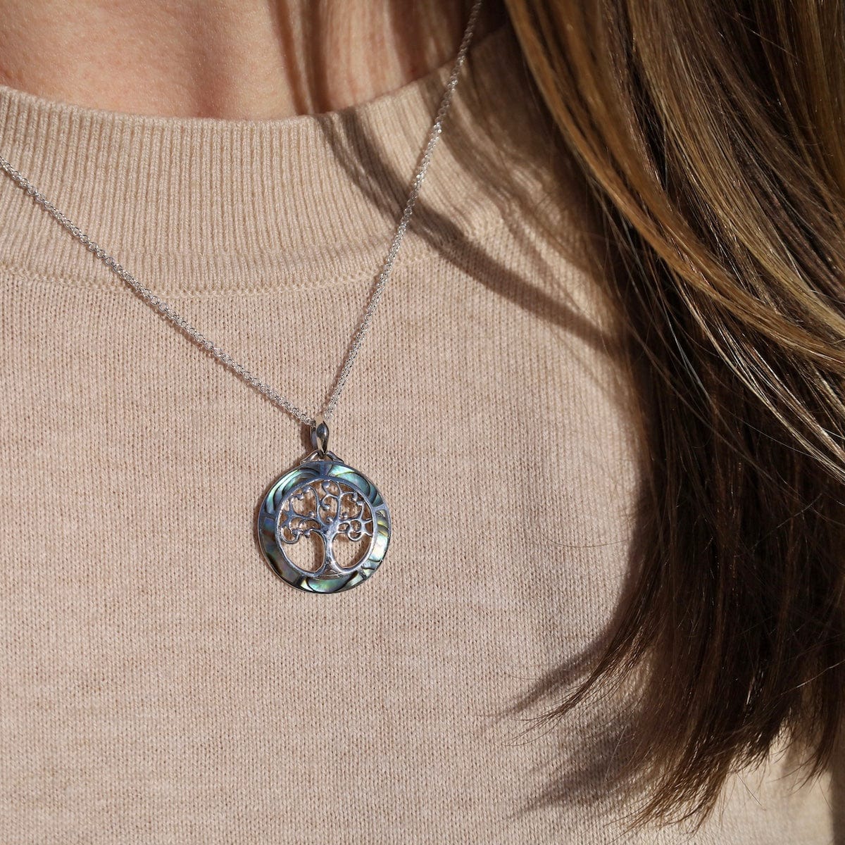 PND Sterling Silver Tree with Abalone Frame Pendant Necklace
