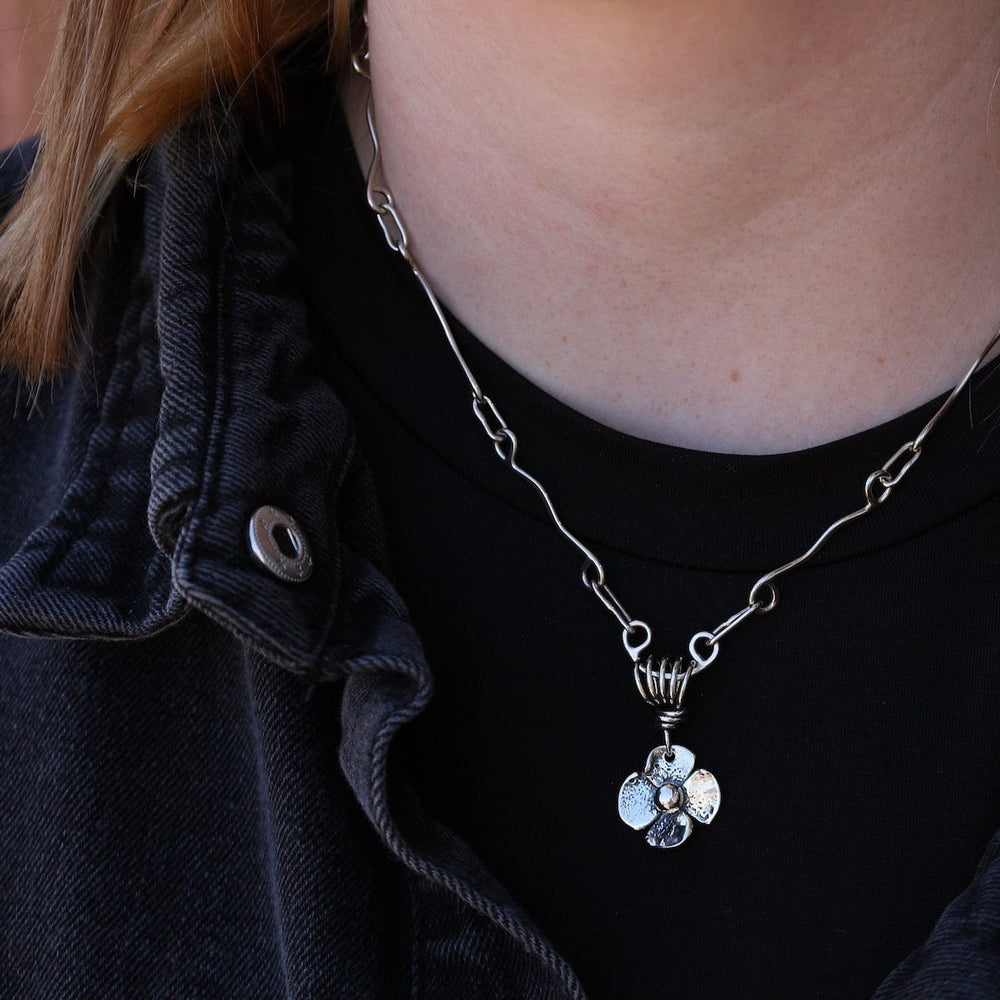 
                      
                        PND Two Sided Flower Pendant with Spiral on the Other
                      
                    