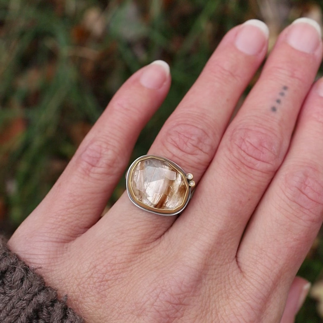 Diamonds And Rose Cut Rutilated Quartz Ring