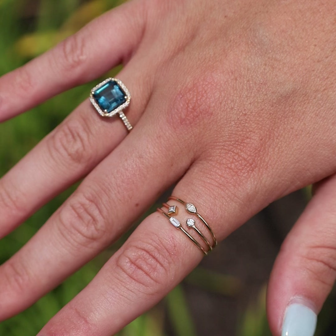 14k Gold Asscher Cut London Blue Topaz Ring