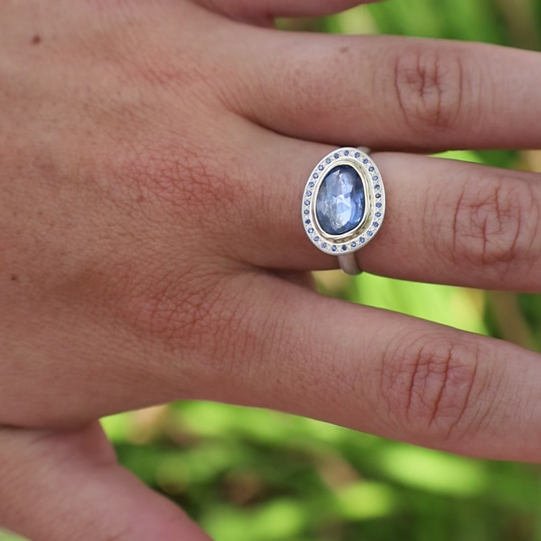 One of a Kind Blue Sapphire 18k & Sterling Silver Ring