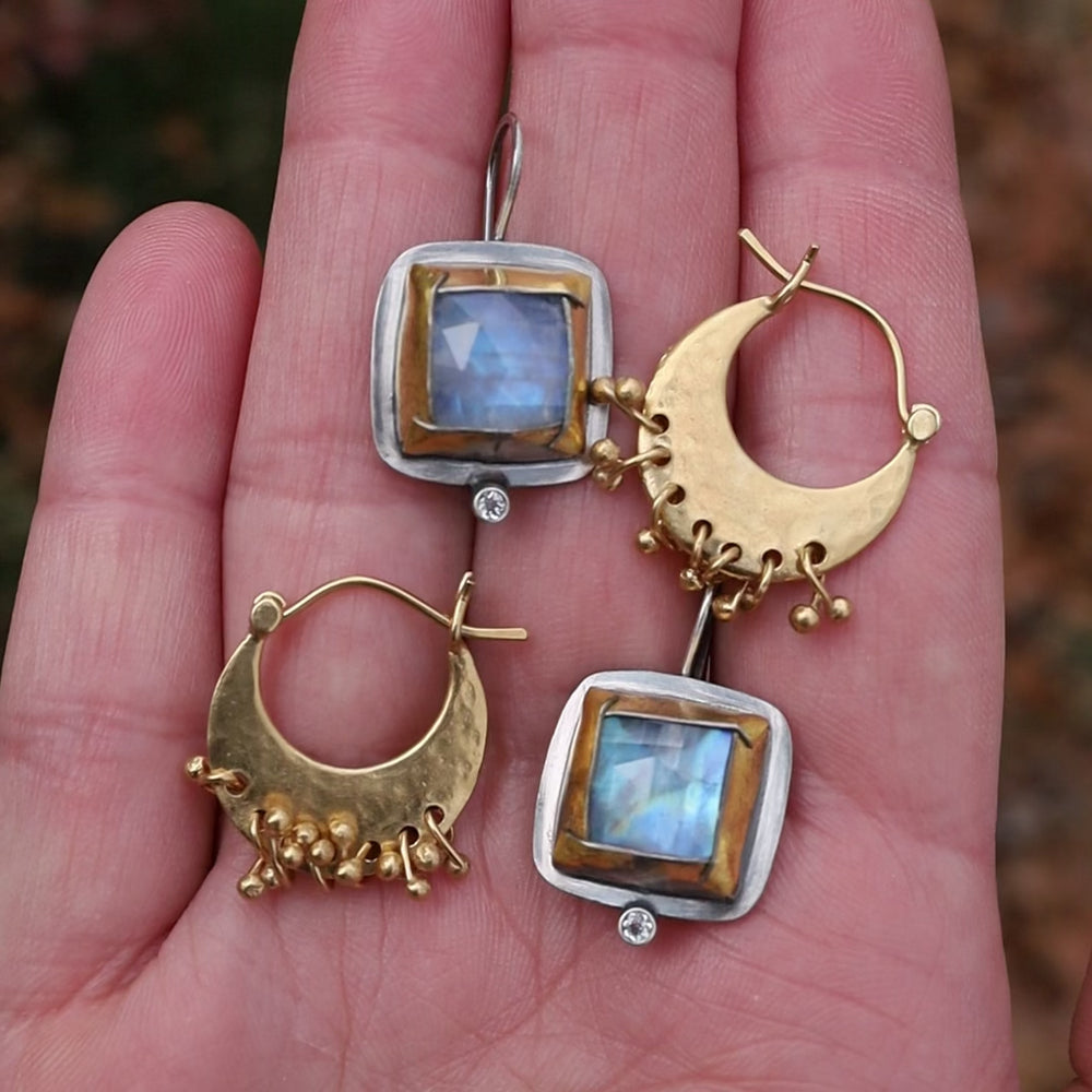 
                  
                    Load and play video in Gallery viewer, Moonstone Square Fold Earrings
                  
                