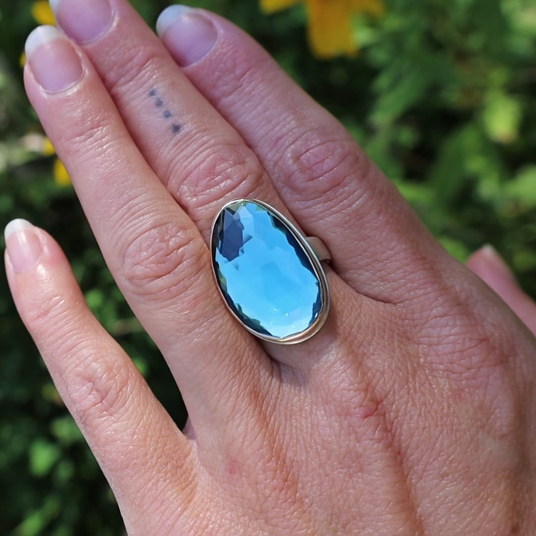 Jamie Joseph Vertical Asymmetrical Rose Cut London Blue Topaz Ring