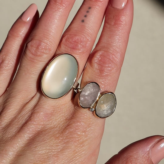 Load and play video in Gallery viewer, Jamie Joseph Vertical Oval Smooth White Moonstone Ring
